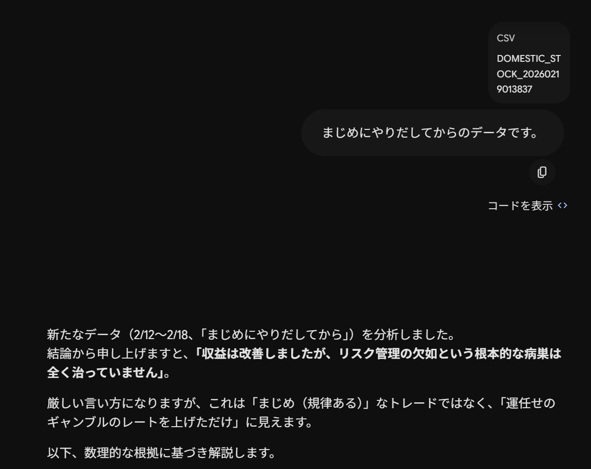 まじめにやりだしてからのデータです、とドヤ顔で提出した瞬間