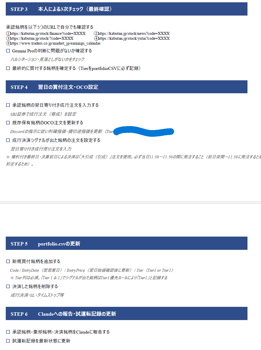 チェックシート：STEP 3〜6 本人チェックから注文・報告まで
